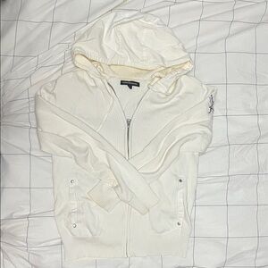 Express Men's Off-White Zip-Up Hooded Sweater